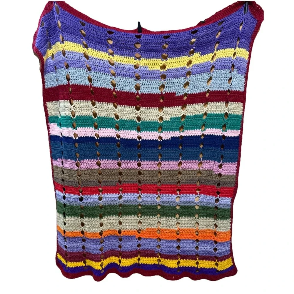 Vintage Handmade Crochet Grandma Afghan Blanket Multi Color‎ (52x38) EUC